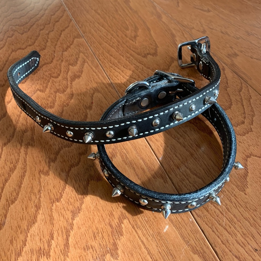 13 inch vintage leather dog collar with spikes